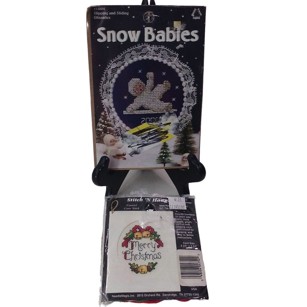 Bundle Lot of 2 Needlework Kits Christmas Snow Babies Leisure Arts 113024 NIP